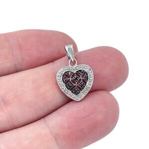 Vintage Sterling Silver 925 | Black & White Diamond 0.12ctw Heart Pendant